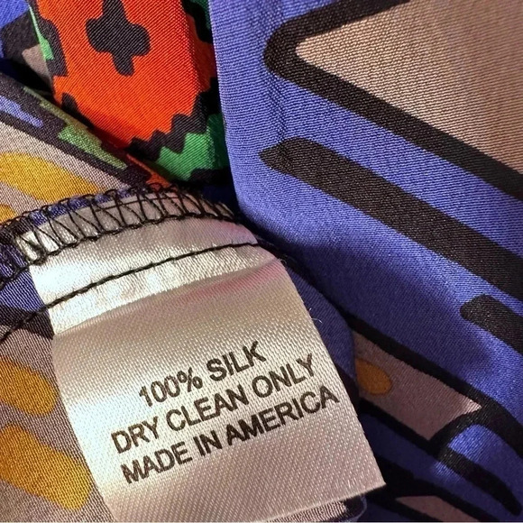 Amanda Uprichard Geometric Print Long Sleeve Silk Tunic Dress Size Medium - Picture 9 of 9